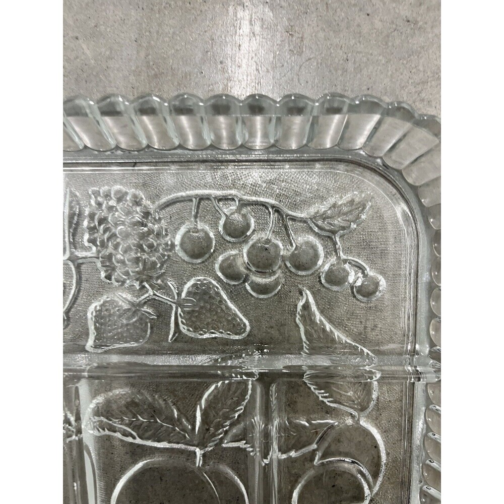 5 Divided Indiana Clear Glass Relish Tray/Platter Fruit Design - Picture 7 of 16